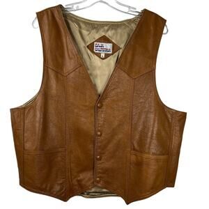 Baja California Vintage Faux-Leather Western Vest Brown Sleeveles Pocket Size XL